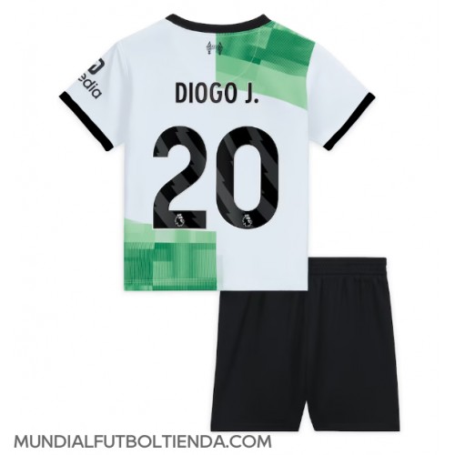 Camiseta Liverpool Diogo Jota #20 Segunda Equipación Replica 2023-24 para niños mangas cortas (+ Pantalones cortos)